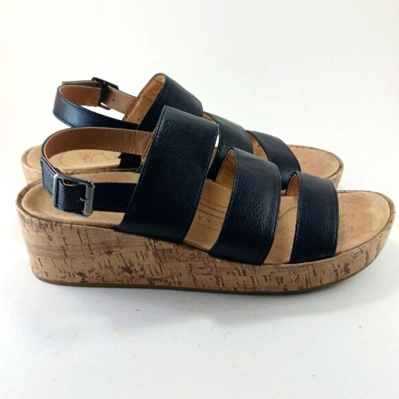 Life Stride Wyonna Low Profile Cork Wedge 3 Band Active Arch Black Womans 9.5. - Picture 14 of 16